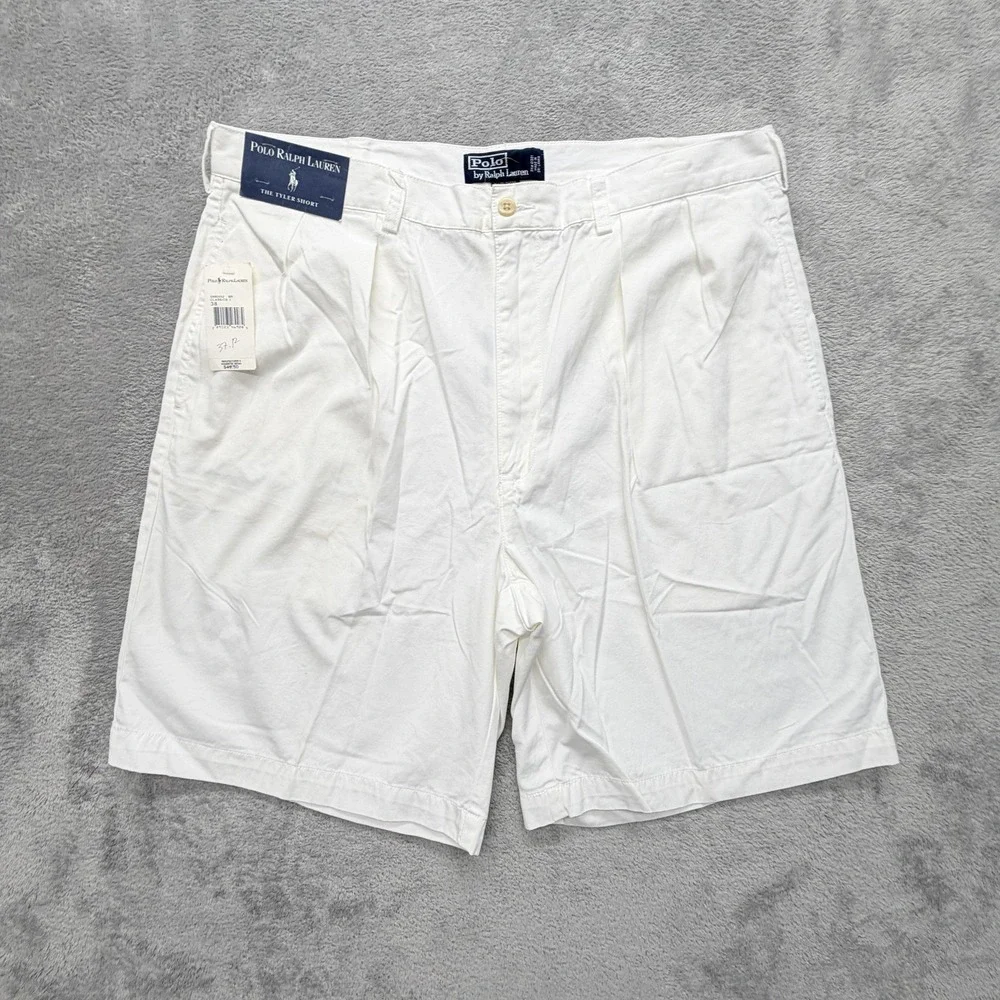 Polo Ralph Lauren Shorts Mens 38 White Chino Pleated Tyler Pockets
